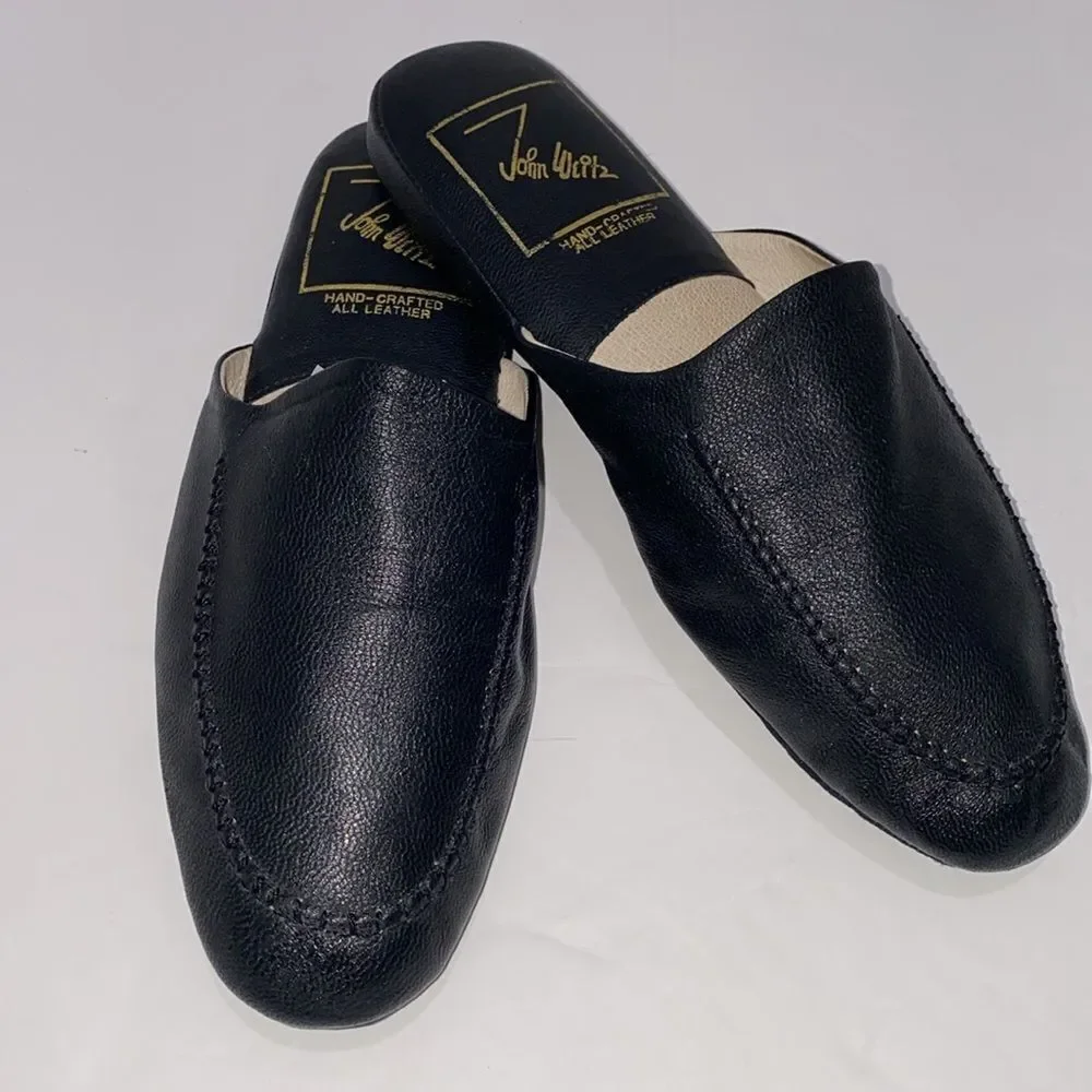 John Weitz Hand Crafted All Leather Men’s Black Slipper Size 14